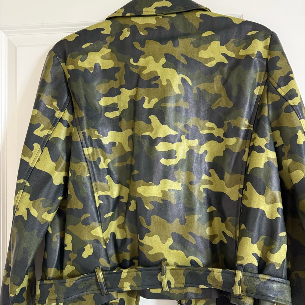 Michael Kors Green Camouflage Leather Jacket - Picture 4 of 6